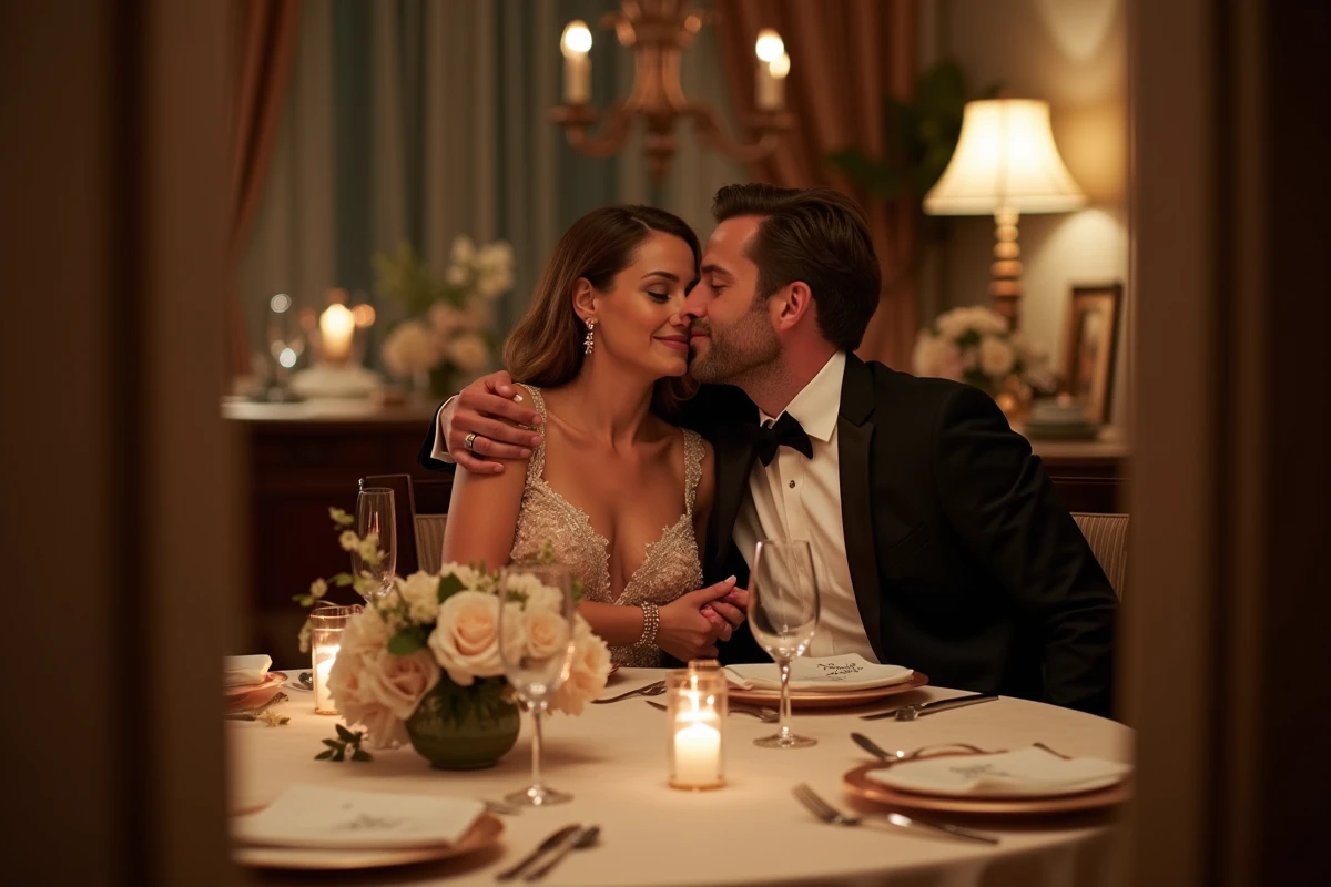 Couple dans la quarantaine lors d'un dîner intime chaleureux