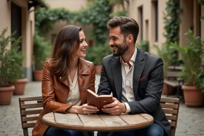 Couple fêtant leurs 2 ans de mariage avec des cadeaux en cuir artisanal lors de leurs noces de cuir