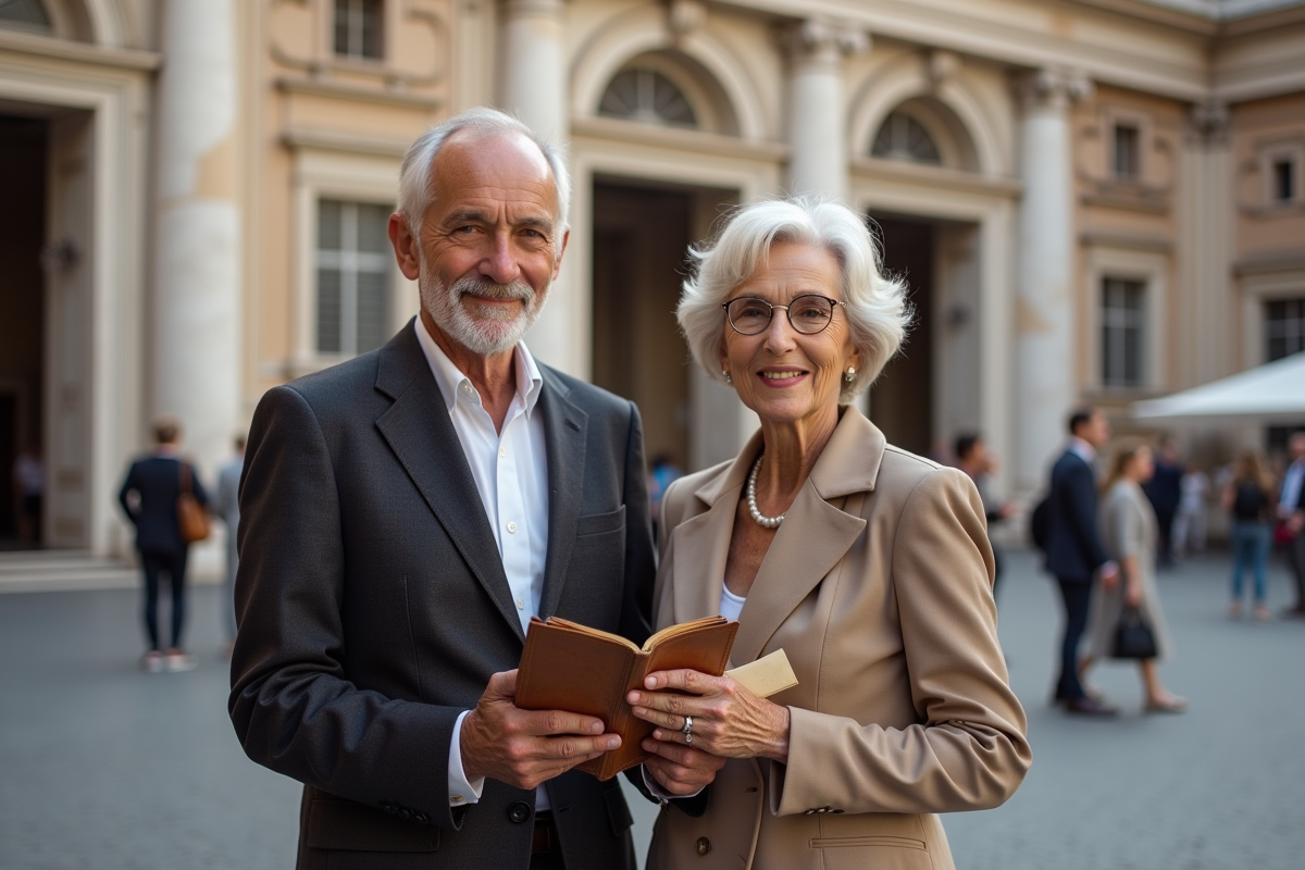 Vieux couple français avec carnet de voyage à Rome