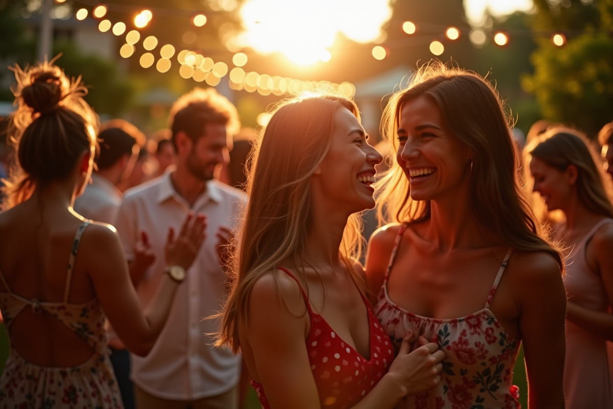 Gens dansant au coucher du soleil lors d