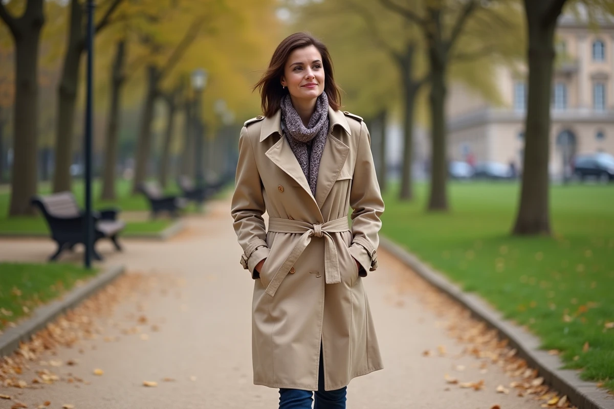 Femme marchant dans un parc parisien