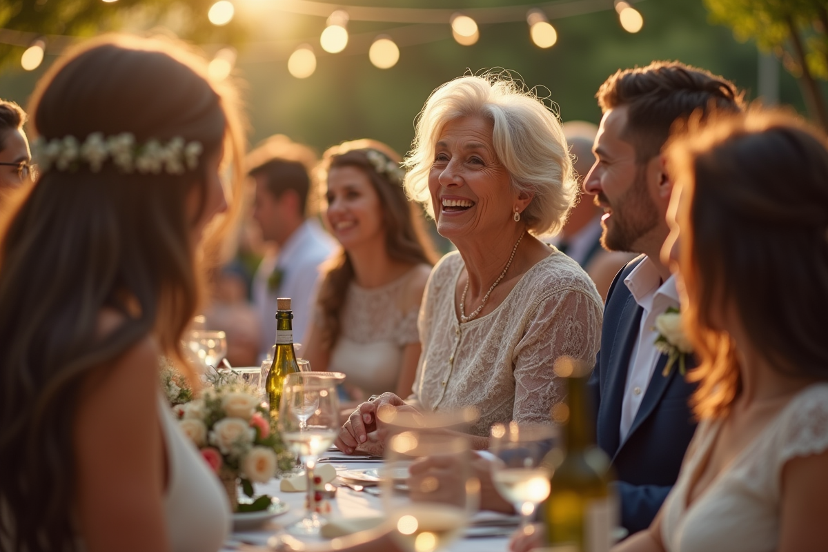 Femme parlant avec les invités lors de la réception de mariage