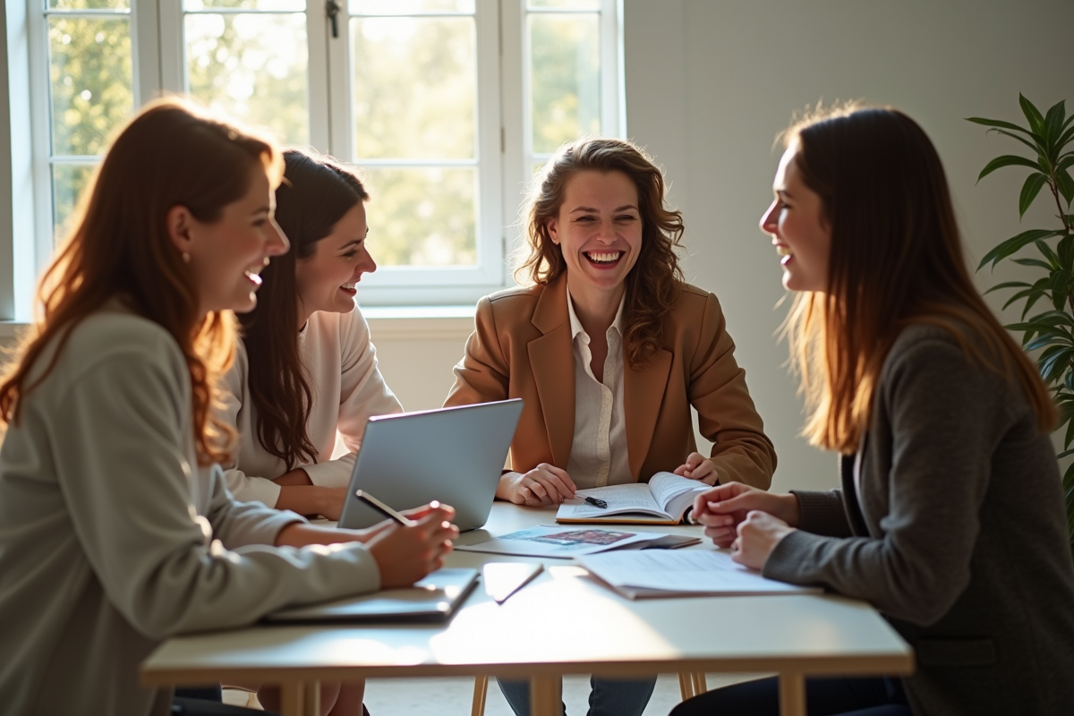 Femmes discutant du budget avec notes et ordinateur