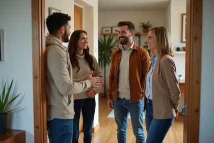 Adultes souriants accueillant à la maison