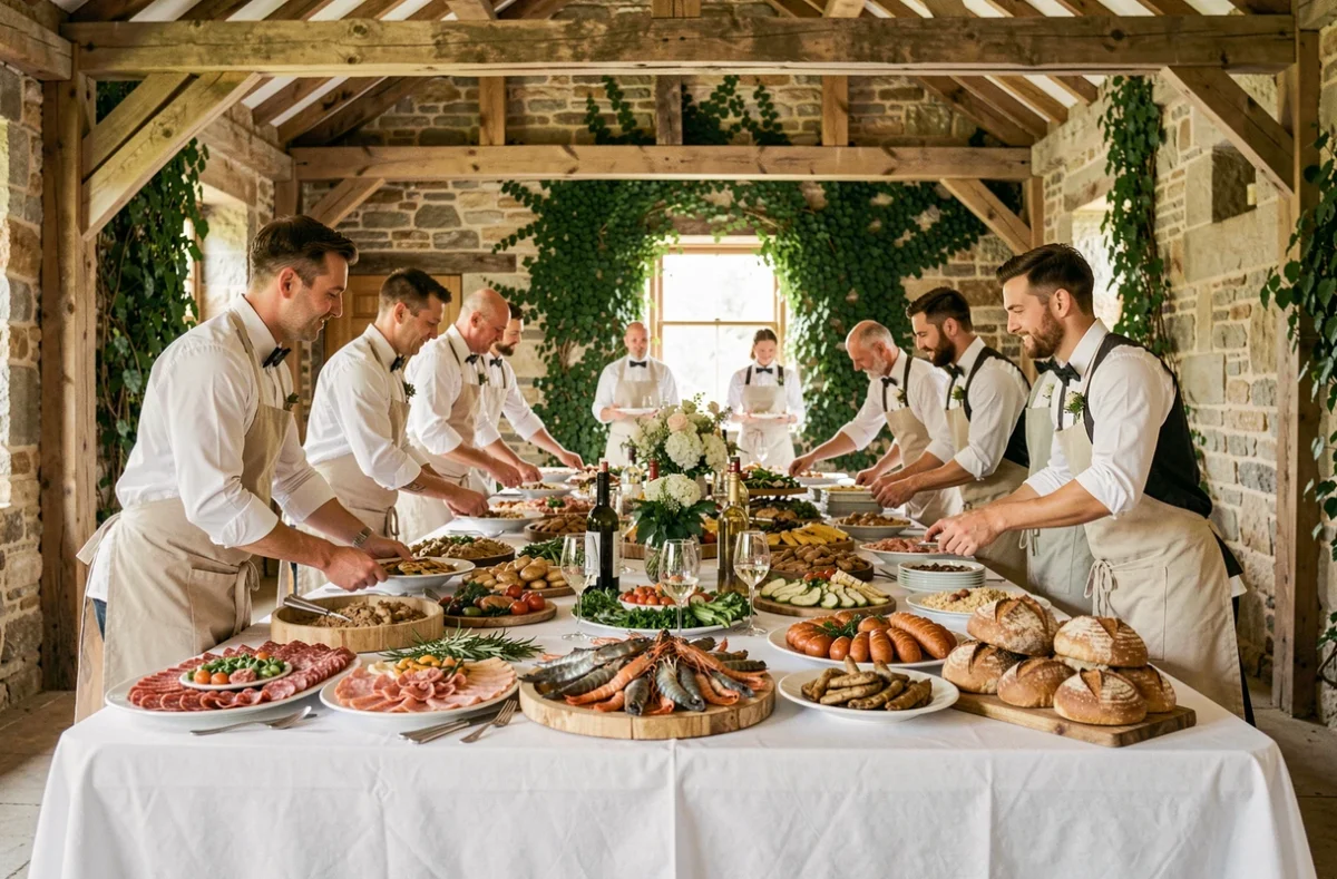 Buffet de mariage normand élégamment dressé par Hauville Traiteur avec charcuterie locale et fruits de mer frais