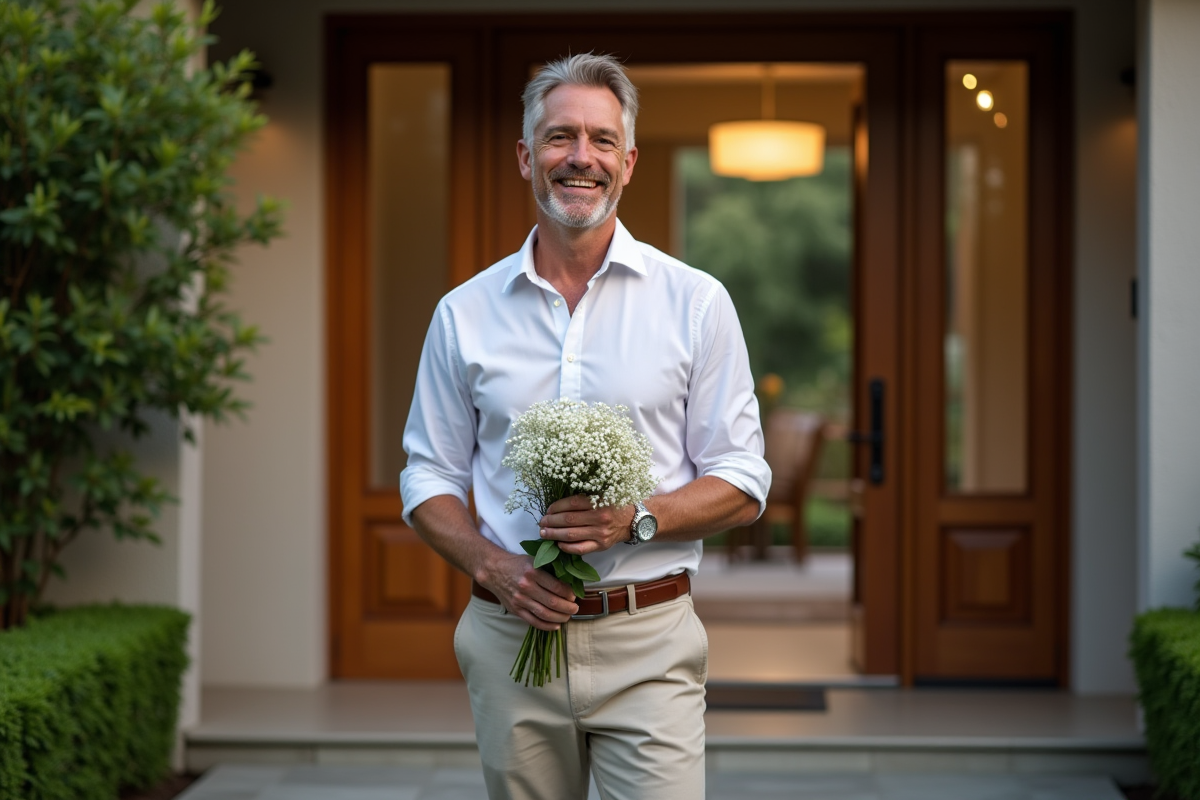 Homme accueillant des invités à la porte d