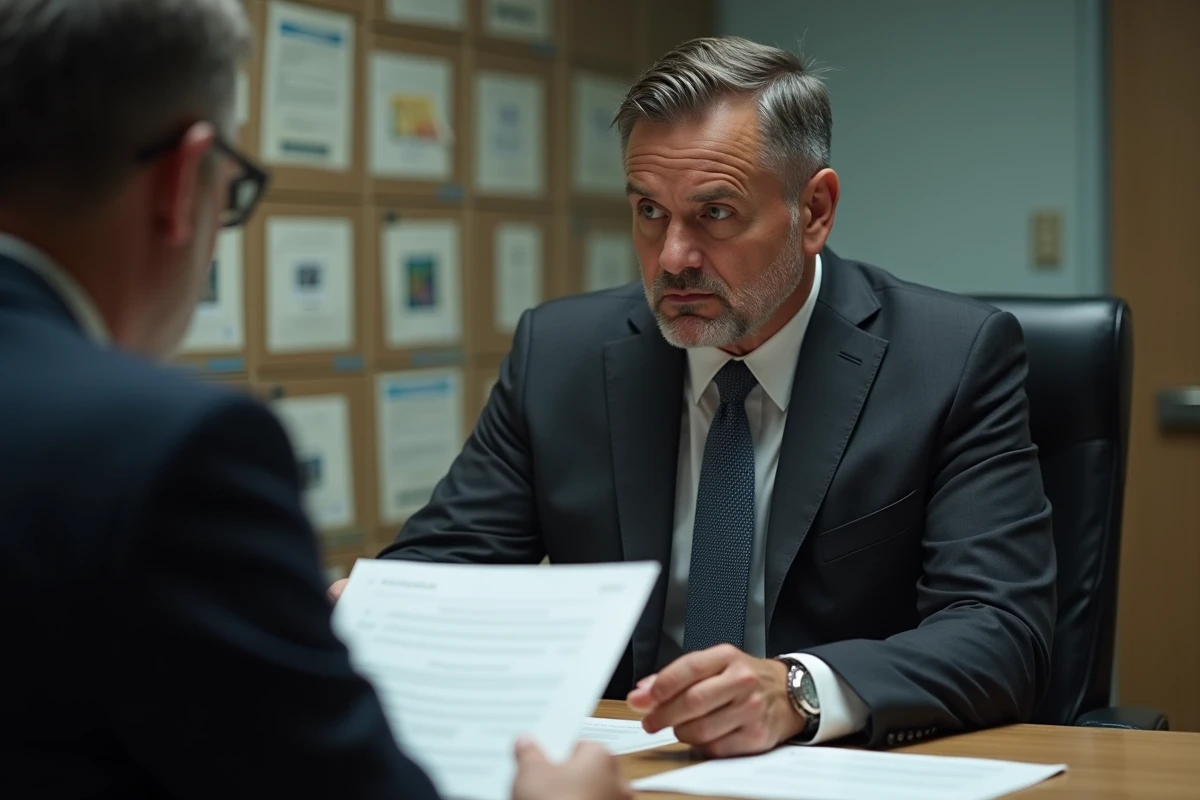 Homme en costume présentant des documents à un officiel