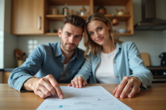 Jeune couple en réunion de mariage à la maison