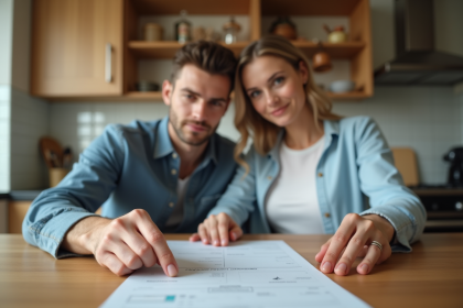 Jeune couple en réunion de mariage à la maison