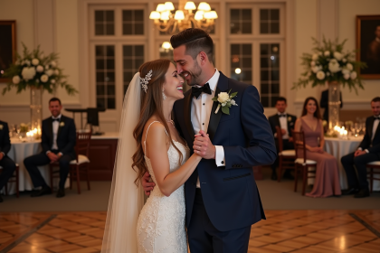 Jeune couple marié riant lors de leur mariage