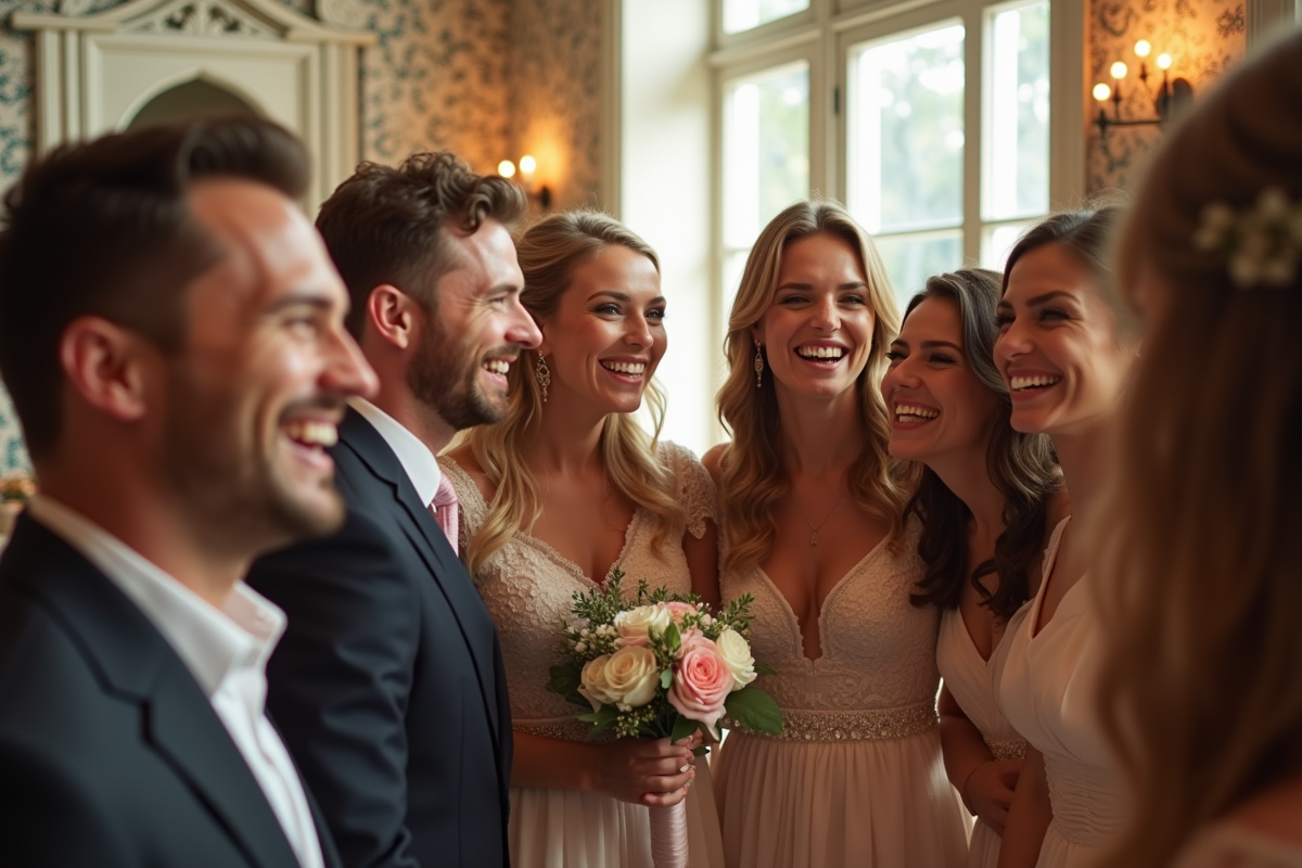 Fête de mariage avec photobooth moderne et rires