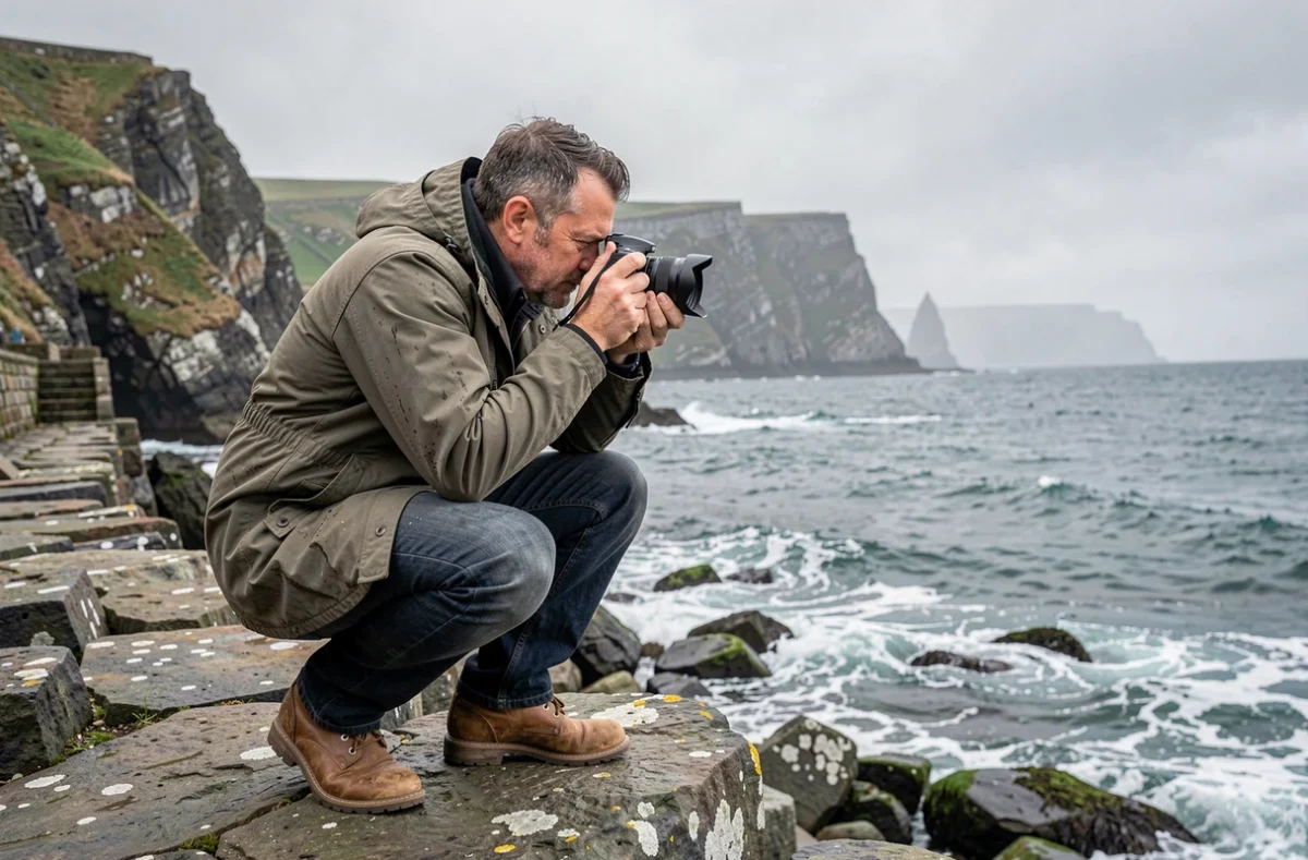 Photographe professionnel en plein air sur la côte bretonne près de Saint-Brieuc