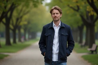 Homme en promenade dans un parc paisible et verdoyant