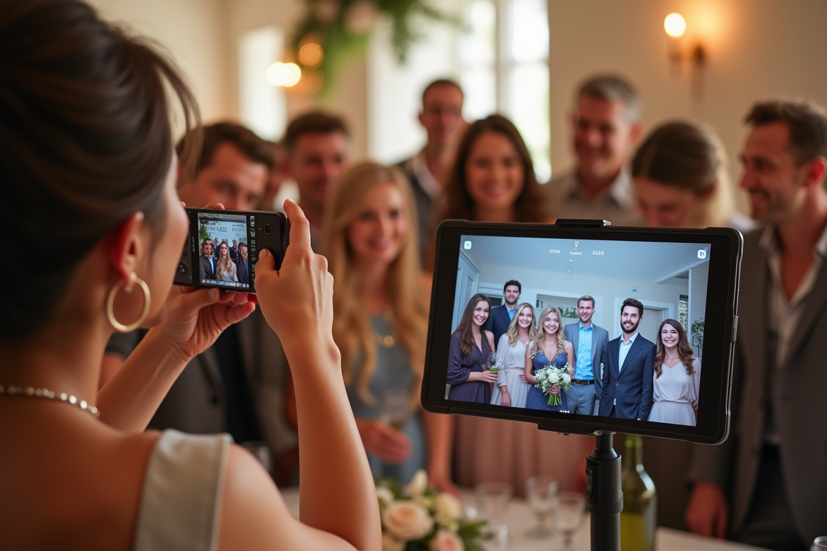 Tablette tactile moderne lors d'un mariage avec invités